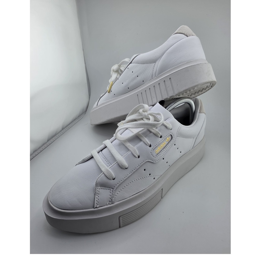 Adidas Sleek Platform White Gold Leather Sneakers Womens Size 9